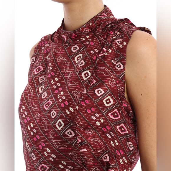 Isabel Marant Maroon Sleeveless 100% Silk Theo Blouse Mandarin Collar sz 34 - Picture 5 of 15